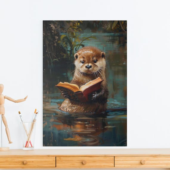 Otter Booklover Wall Art Print, Lake Life Humor