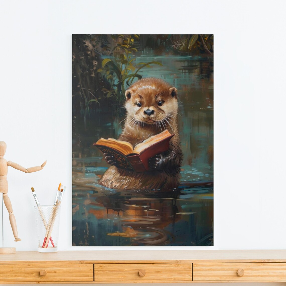 Otter Booklover Wall Art Print, Lake Life Humor