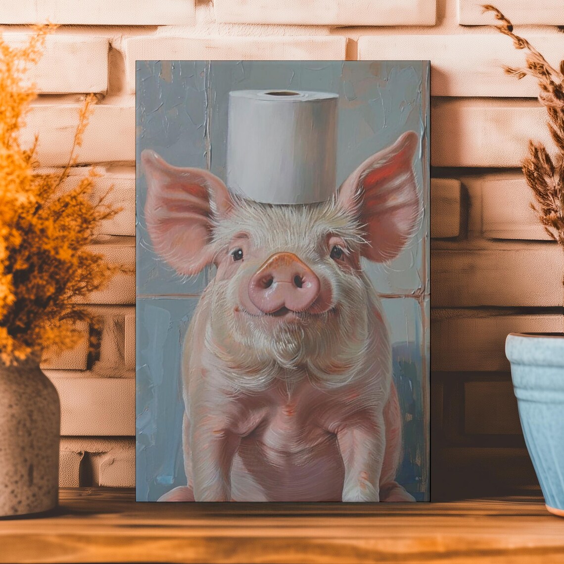 Funny Pig Portrait Wall Art Print, Bath Decor