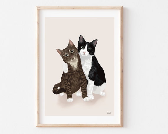 Cats Hugging Art Print, Nursery Wall Art