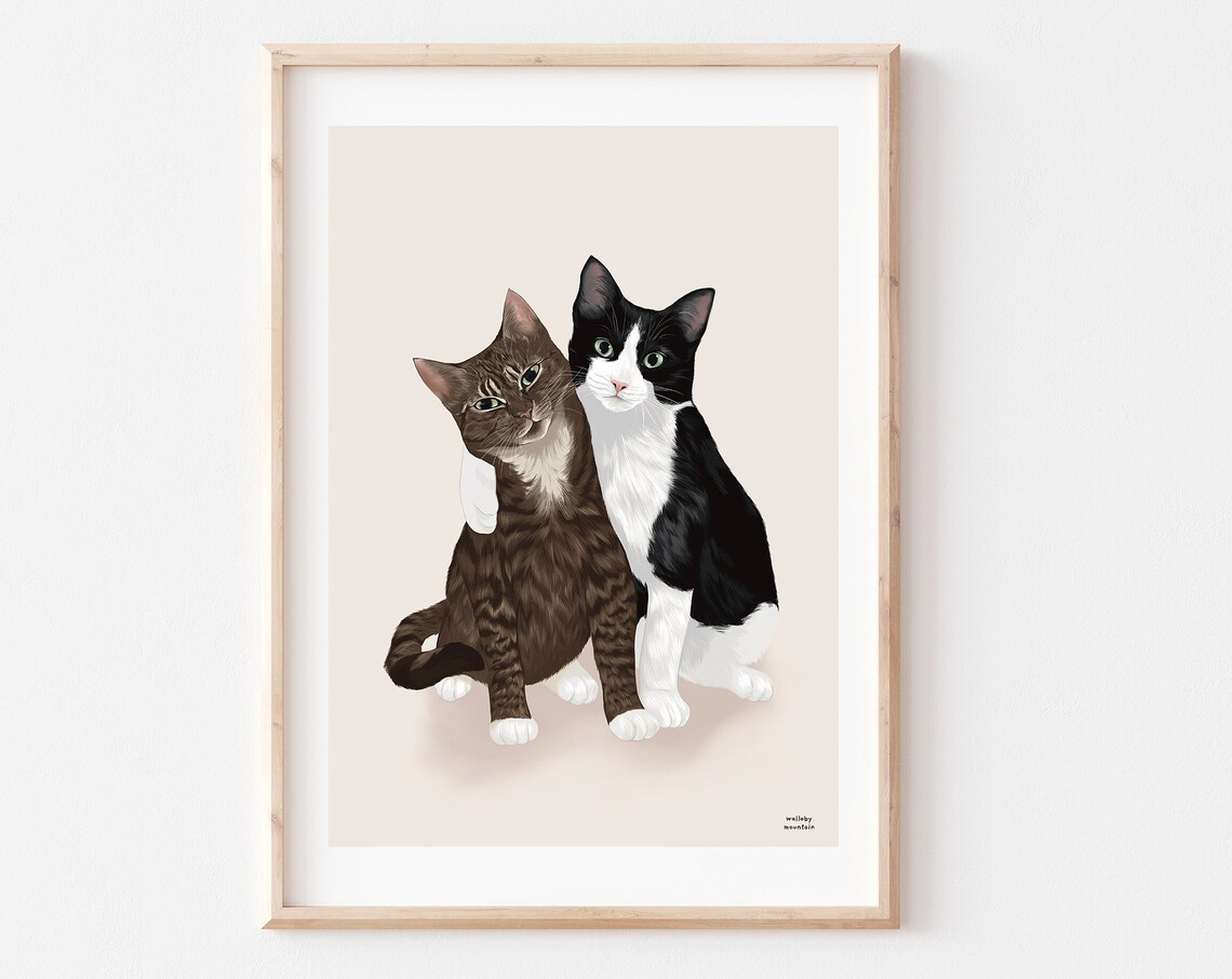 Cats Hugging Art Print, Nursery Wall Art