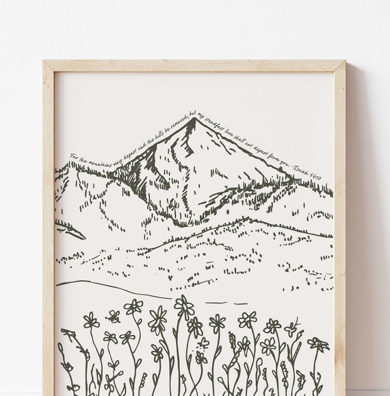 Mountains Bible Art Print Pretty Scripture Wall Art Isaiah 54 Art Print Minimal Christian Wall Decor