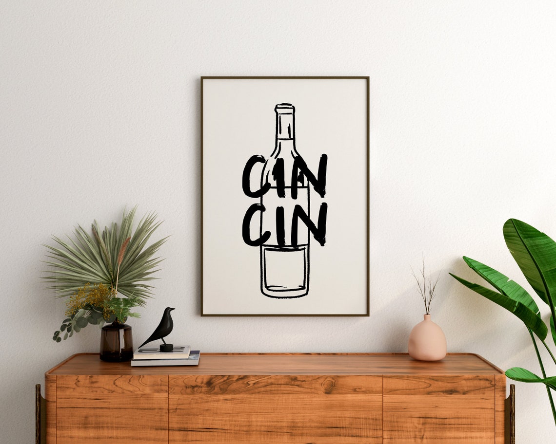 Cin Cin Poster Bar Cart Accessories Cocktail Wall Art Bar Poster Drink Wall Art Cute Apartment Decor Housewarming Gift Kitchen Art - Image 2