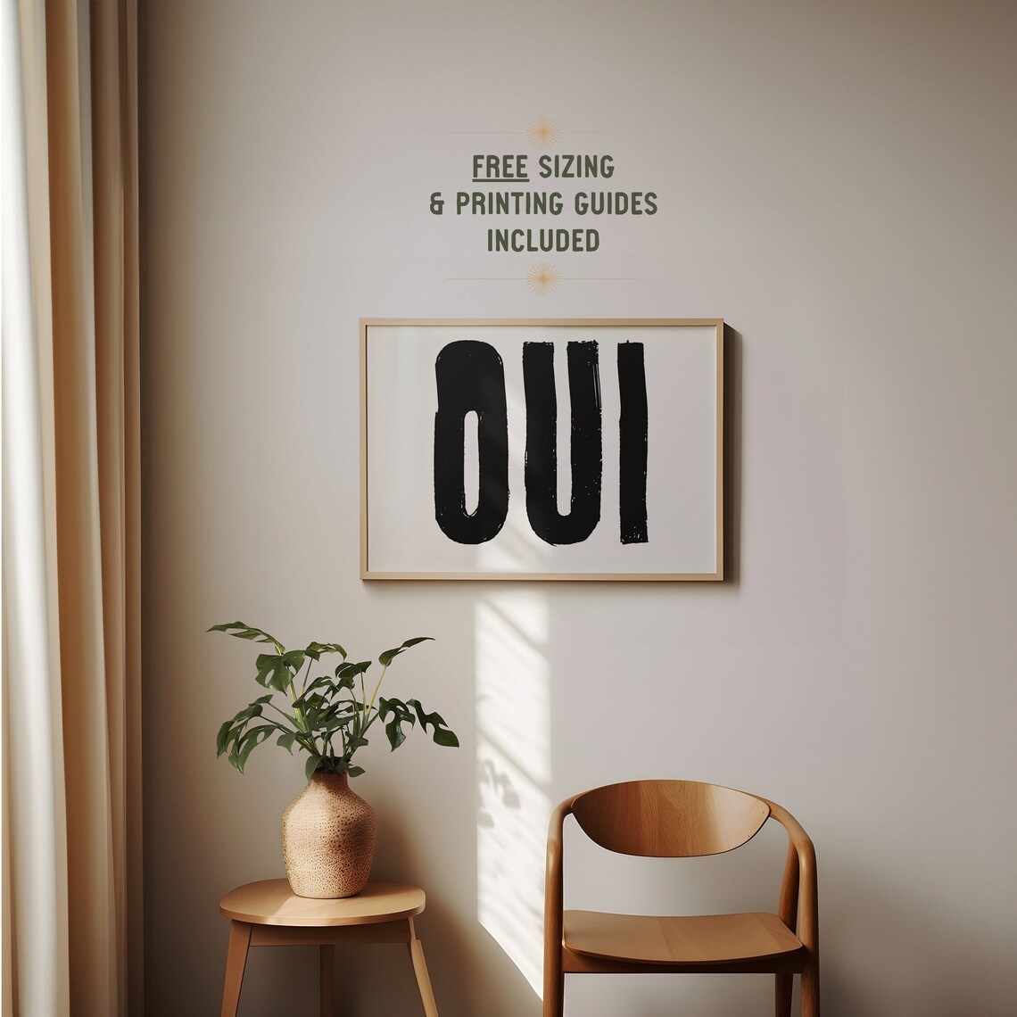 Oui Retro Typography Art Print, French Minimalist