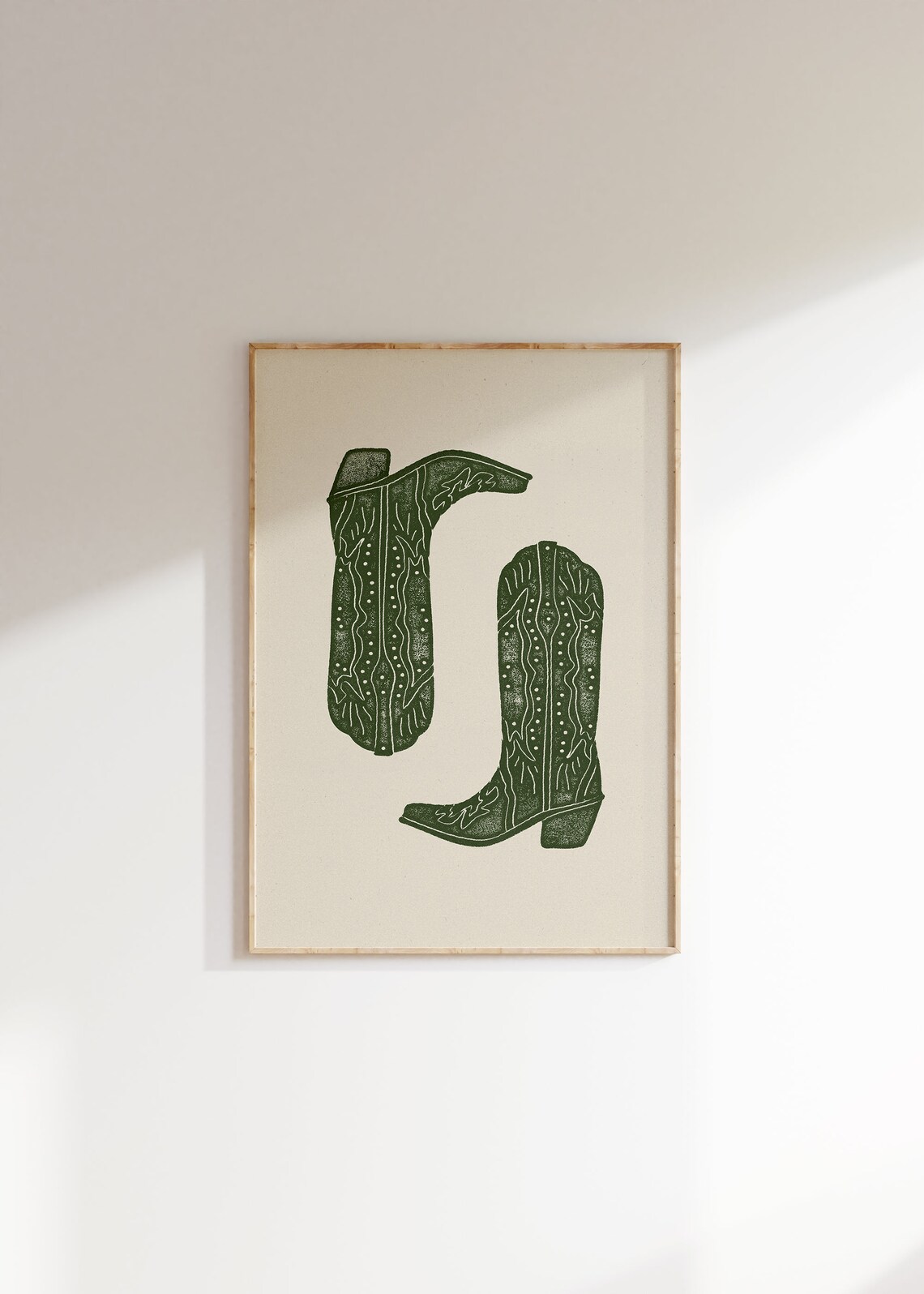 Olive Cowboy Boots Minimalist Western Poster Print - Image 2