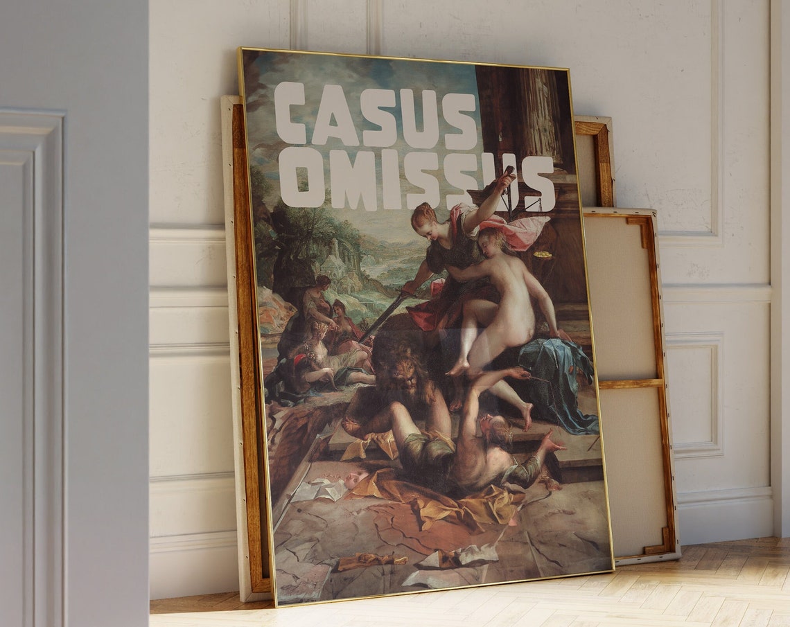 Casus Omissus Classical Battle Painting Bold Latin Text Art Poster
