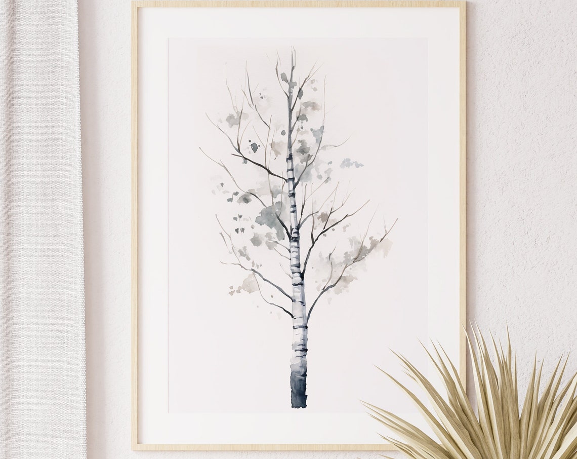 White Birch Tree Watercolor Bare Branches Winter Tone Art Poster - Image 5