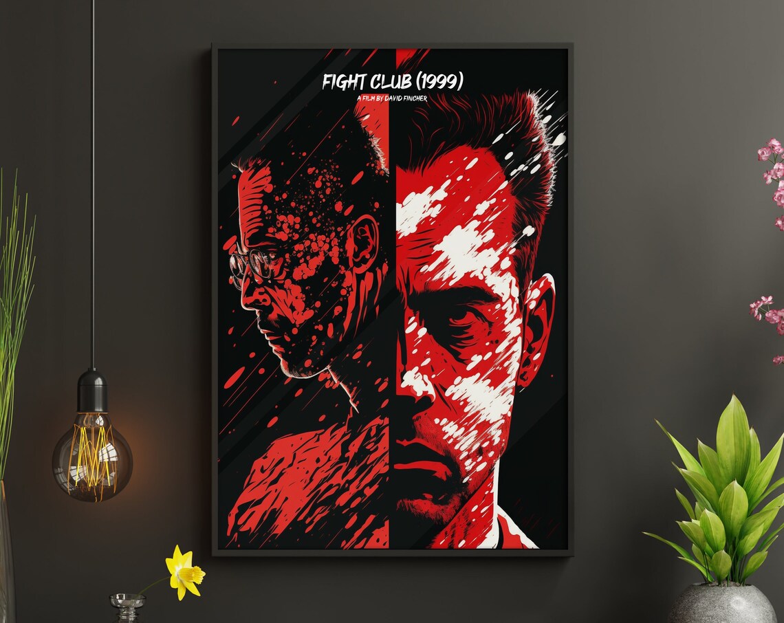 Fight Club 1999 David Fincher Red Black Split Face Movie Poster