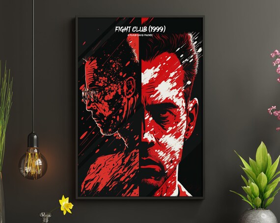 Fight Club 1999 David Fincher Red Black Split Face Movie Poster