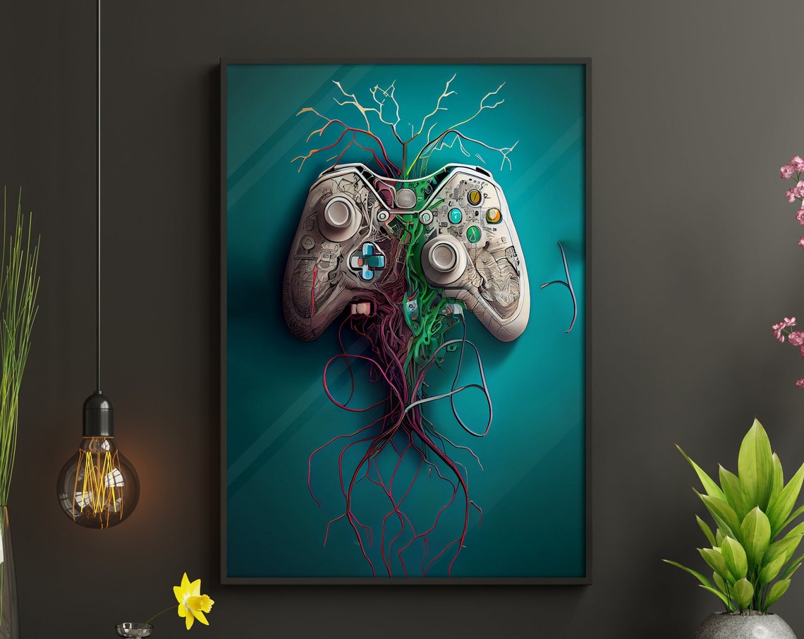 Game Controller With Roots And Vines Organic Nature Fusion Art Poster