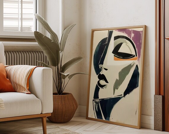 Abstract Art Womens Face Art Beige On Black Print Matisse Inspired Minimal Art Modern Wall Hanging Contemporary Decor Sage Green Art