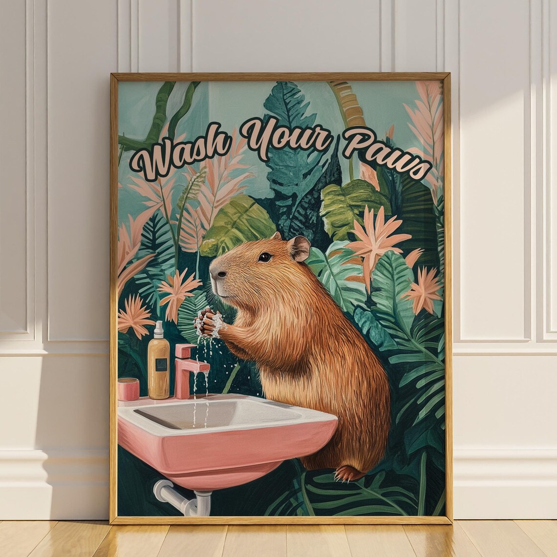 Wash Your Paws Capybara Bathroom Wall Art Print