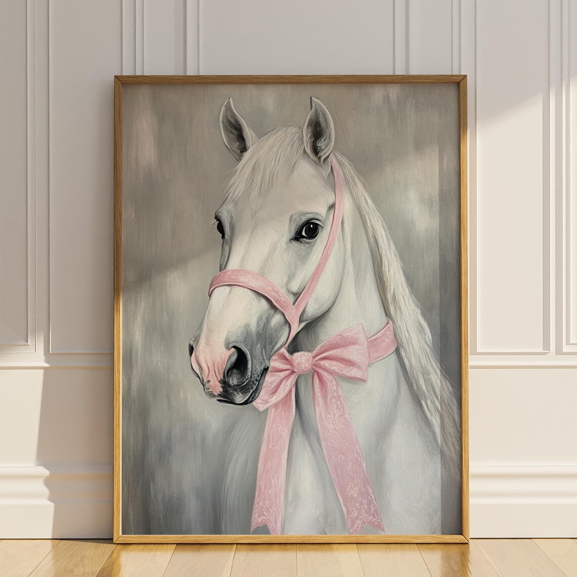 Pink Horse Coquette Bow Art Print, Nursery Decor