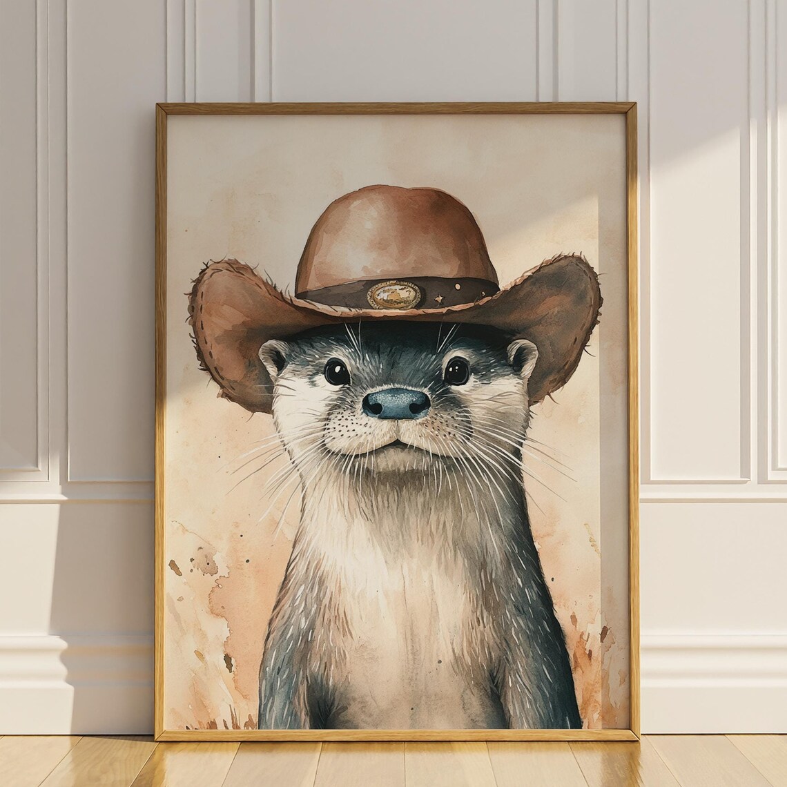 Otter Wearing Cowboy Hat Western Animal Portrait Wall Art Poster