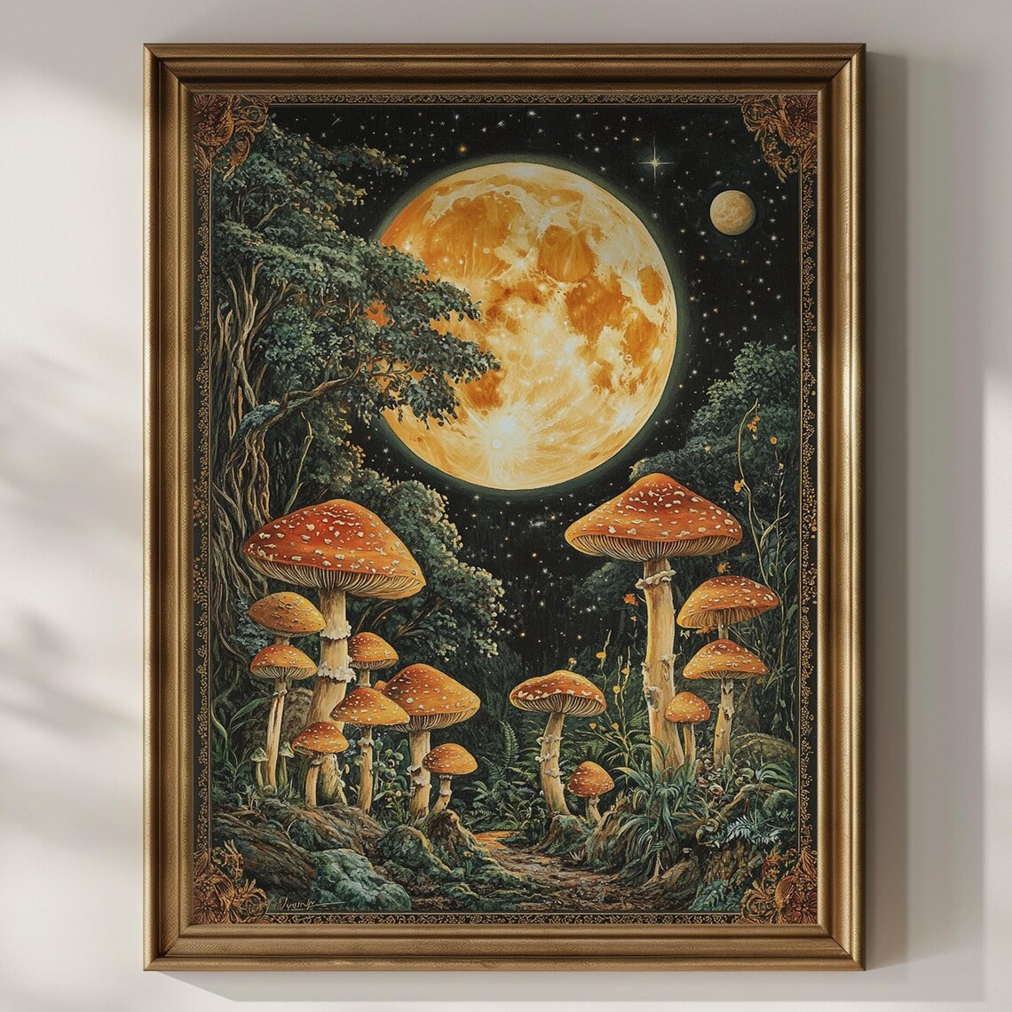 Celestial Mushrooms Art Print, Dark Academia Vintage