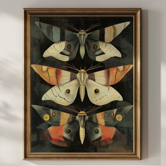 Vintage Moth Trio Entomology Specimen Gothic Dark Academia Poster