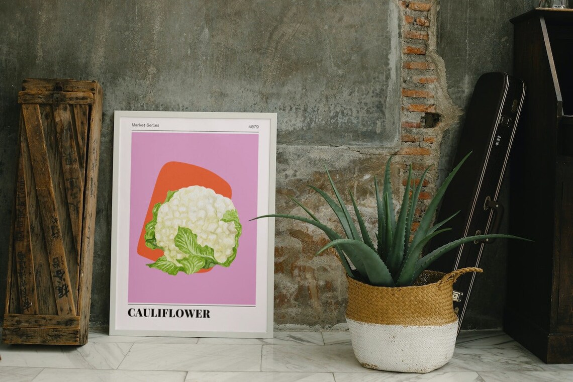 Cauliflower Market Series Watercolor Vegetable Kitchen Wall Art - Image 2