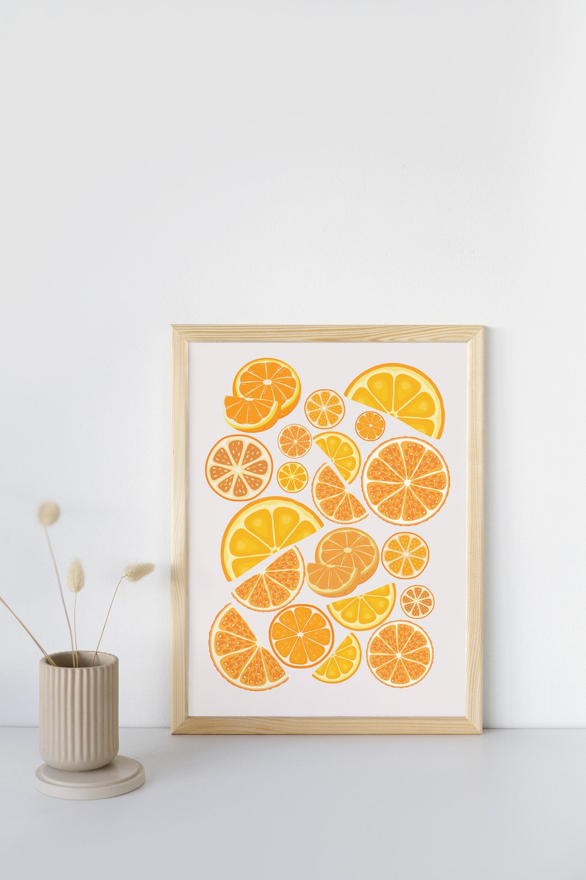 Vivid Orange Citrus Fruit Slices Pattern Bright Kitchen Wall Art - Image 2