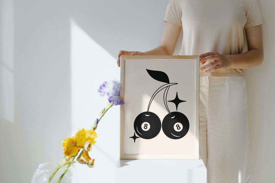 Retro 8 Ball Cherries Vintage Kitchen Art Print - Image 3
