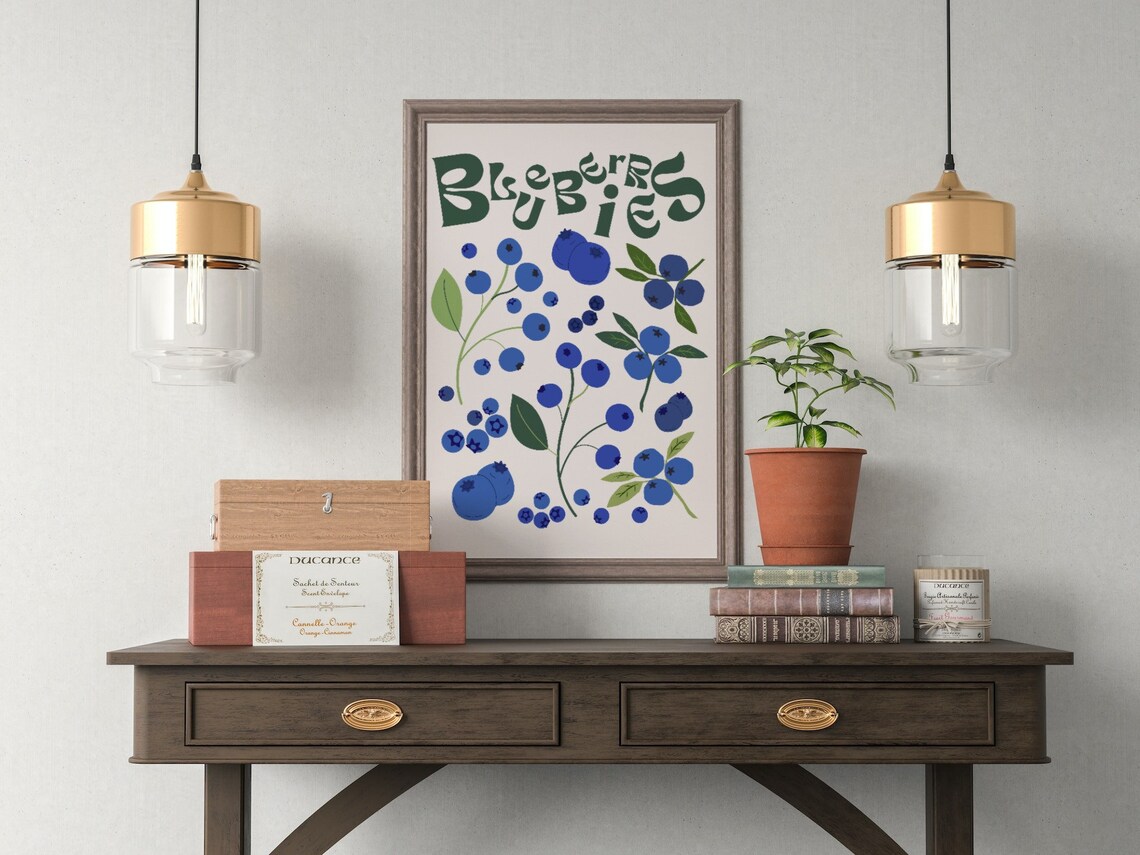 Blueberries Retro Kitchen Art Print, Funky Fruit - Image 2