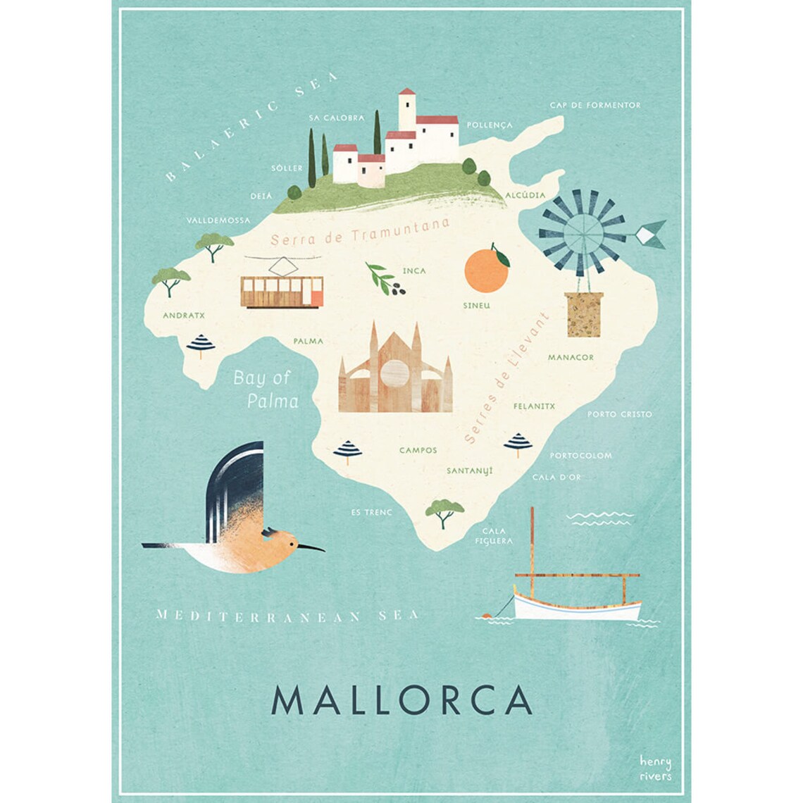 Mallorca Illustrated Map Art Print, Henry Rivers - Image 4