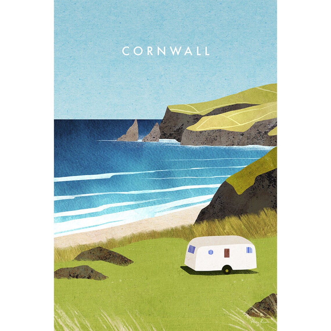 Cornwall Caravan Travel Poster, Henry Rivers - Image 2