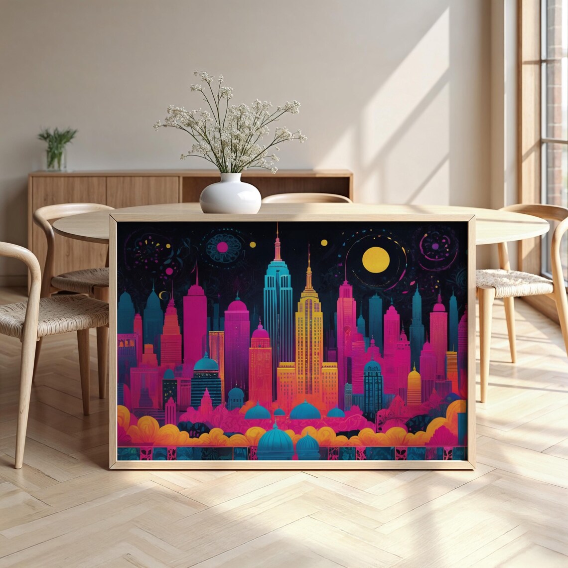 New York City Neon Night Skyline Pop Art Empire State Manhattan Art Poster