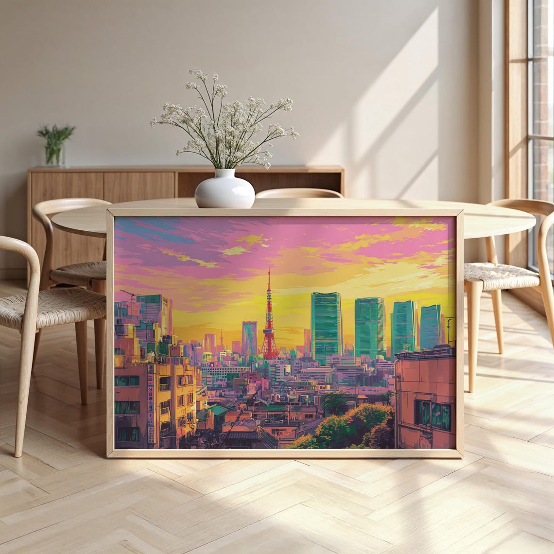 Tokyo Japan Tower Sunset Skyline Pop Art Colorful Cityscape Poster