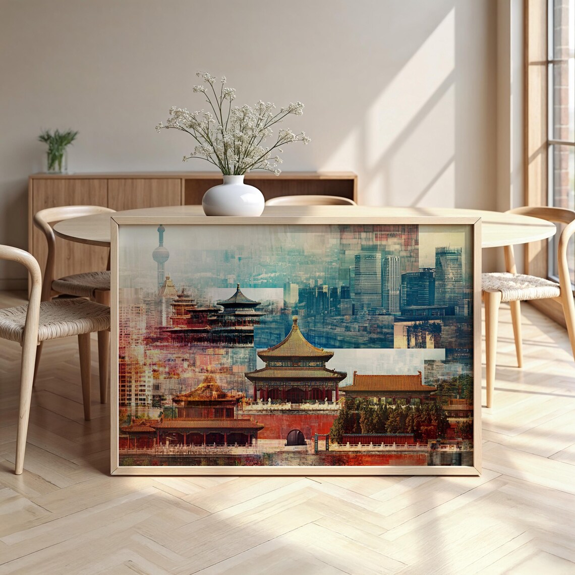 Beijing China Skyline Collage Forbidden City Temple Travel Poster