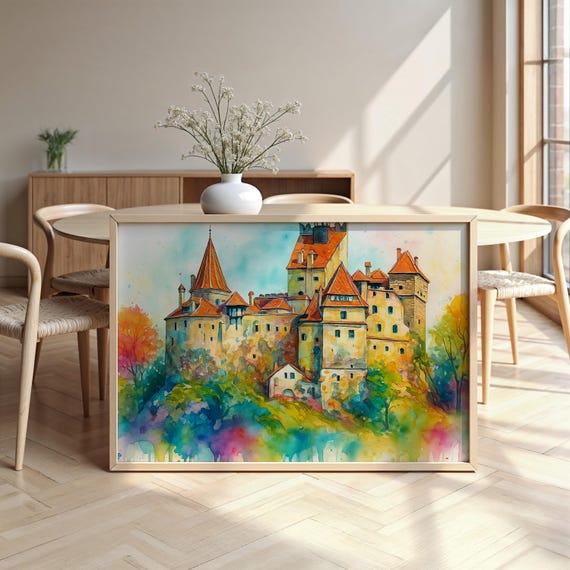 Bran Castle Watercolour Framed Poster Luxurious Design Ready To Hang Art