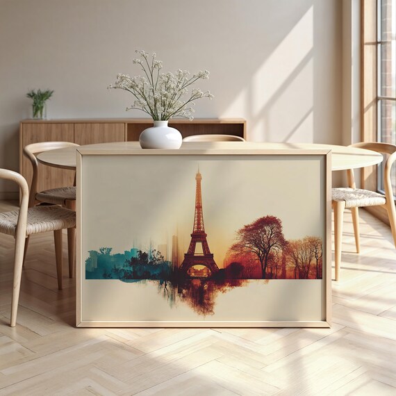 Eiffel Tower Sunrise Watercolor Reflection Paris Cityscape Poster
