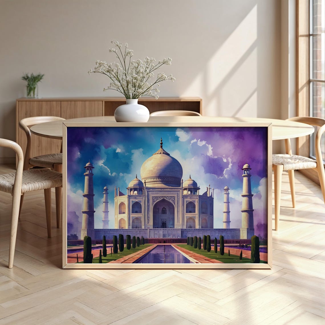 Taj Mahal Watercolor Purple Sky India Landmark Monument Wall Art