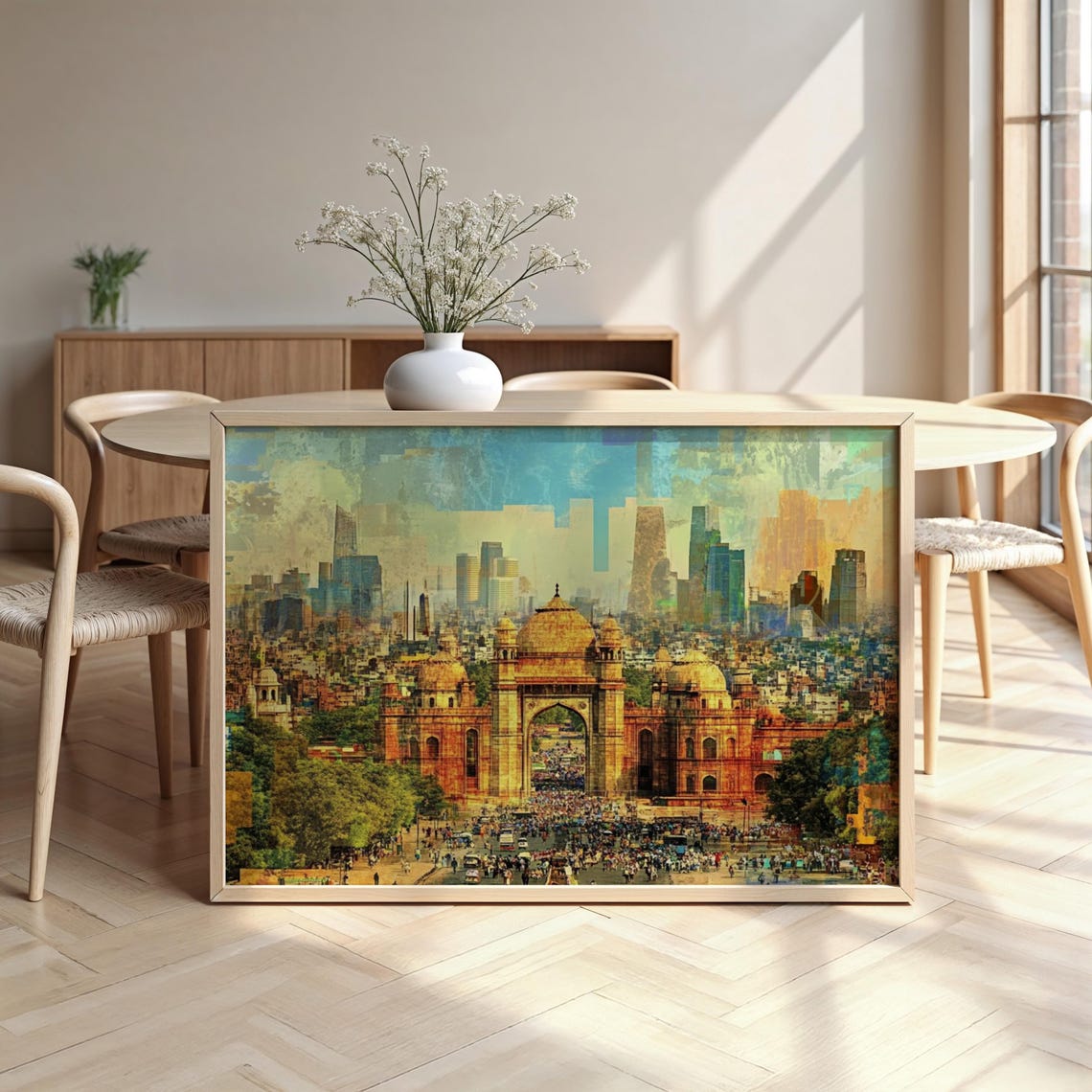 Delhi India Gate Monument Skyline Collage Vintage Travel Poster