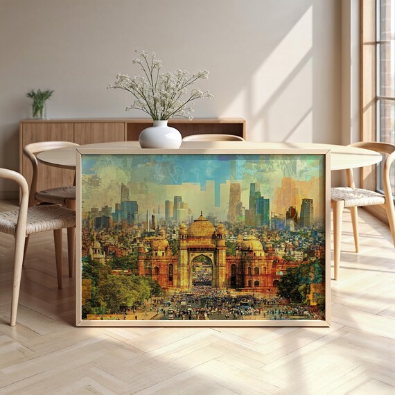 Delhi India Cityscape Wooden Framed Poster Luxurious Design Ready To Hang Art