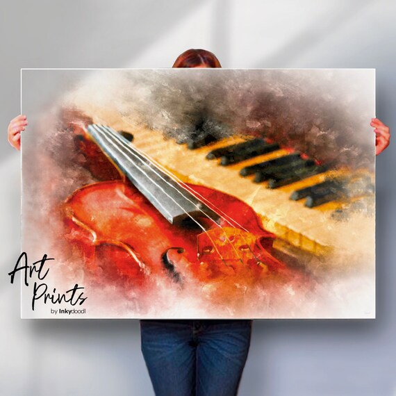 Violin And Piano Keys Classical Watercolor Musical Instruments Poster
