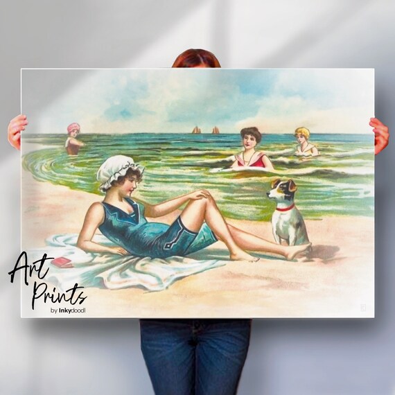 Vintage Edwardian Bathers Seaside Beach Day Nostalgic Coast Poster