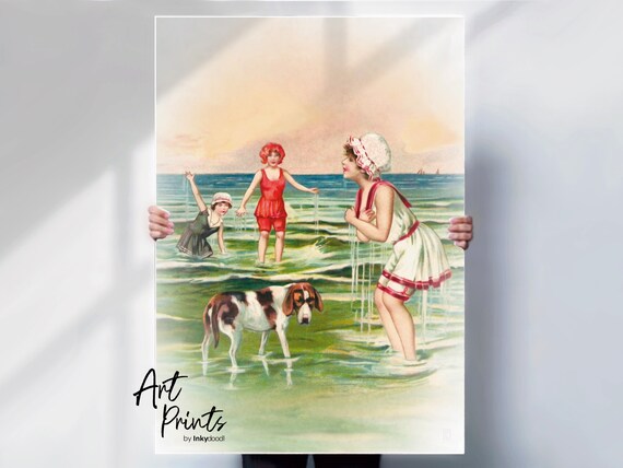 Edwardian Seaside Bathing Beauties Vintage Postcard Beach Scene Poster