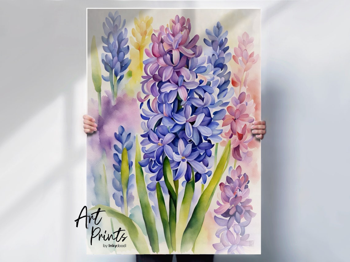 Purple Blue Hyacinth Flowers Spring Watercolor Botanical Poster