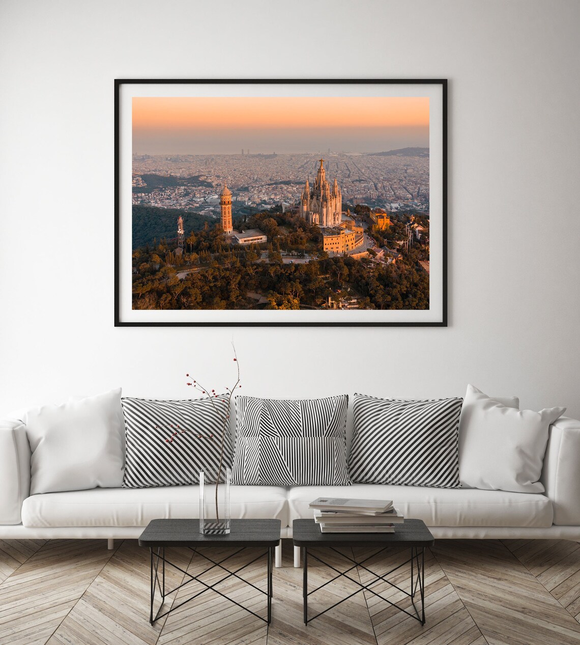 Barcelona Tibidabo Aerial Photo Print, City Sunset