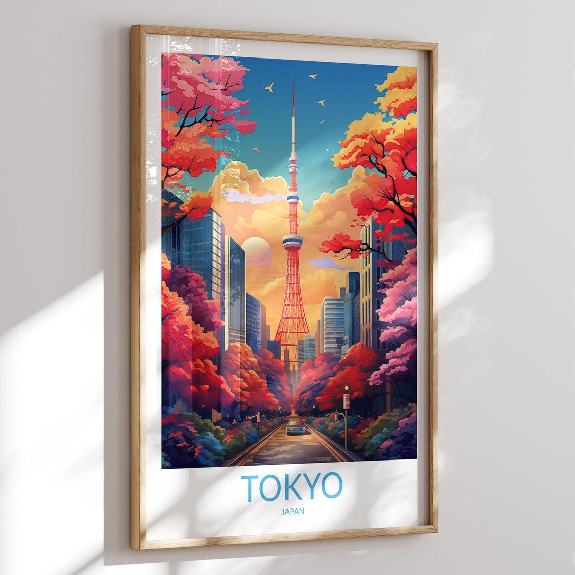 Tokyo Japan Tokyo Tower Framed By Red Autumn Trees Street Poster