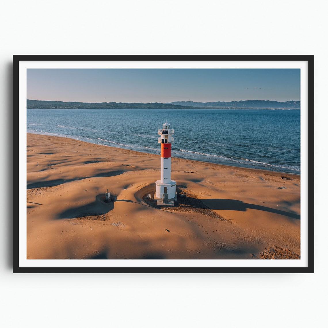 Far Del Fangar Red White Lighthouse Sandy Beach Aerial Print