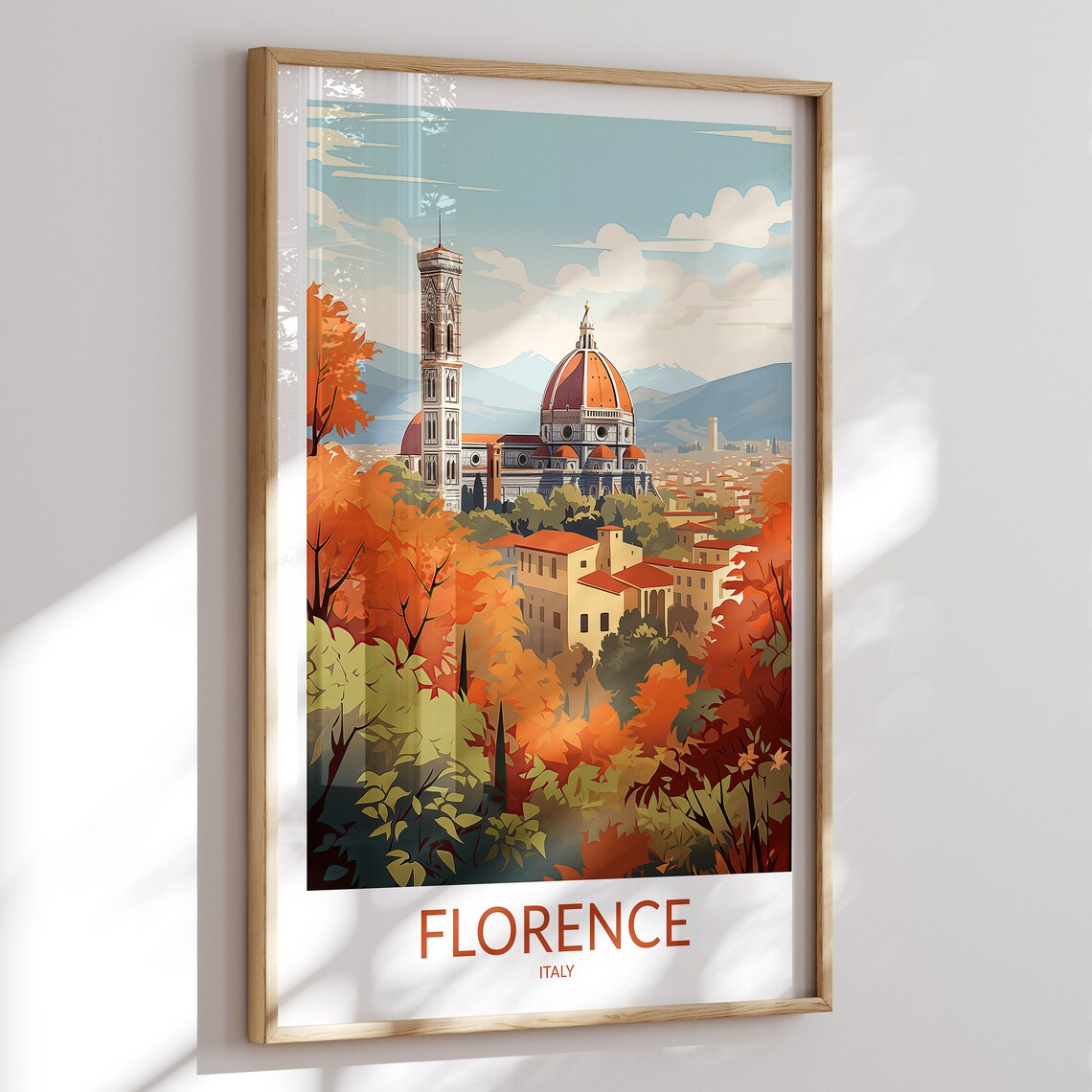 Florence Italy Duomo Autumn Foliage Warm Skyline View Travel Poster