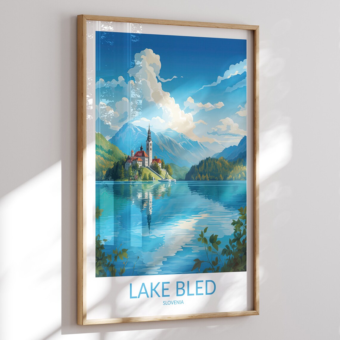 Lake Bled Slovenia Church Tower Mirror Lake Alps Travel Poster