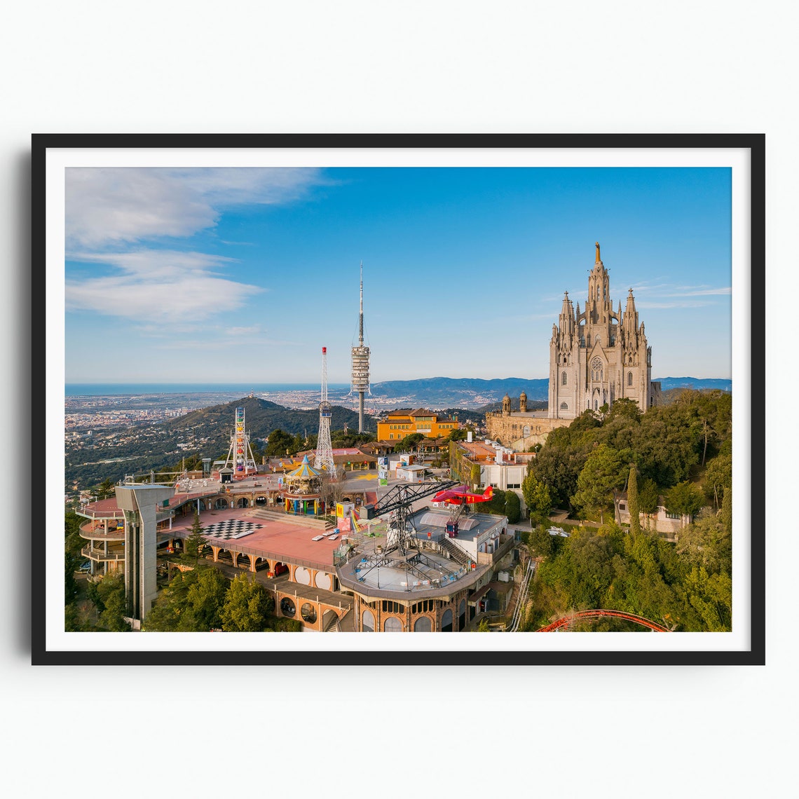 Tibidabo Barcelona Print Barcelona Art Barcelona City Poster Catalonia Travel Art Aerial Photography Travel Gift Sunny Day