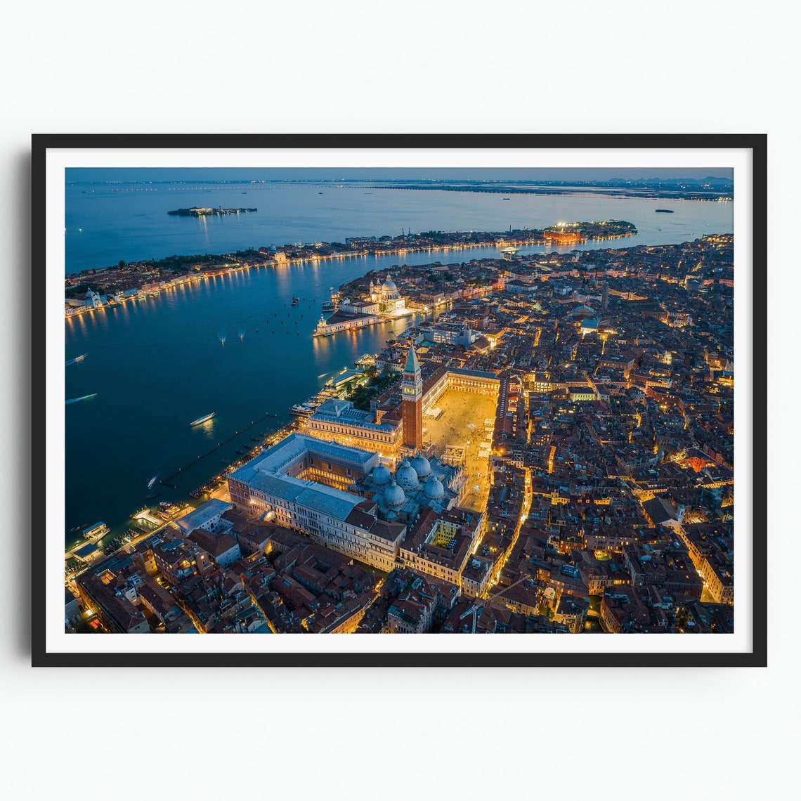 Venice Night Aerial Blue Hour Saint Marks Square Lights Poster