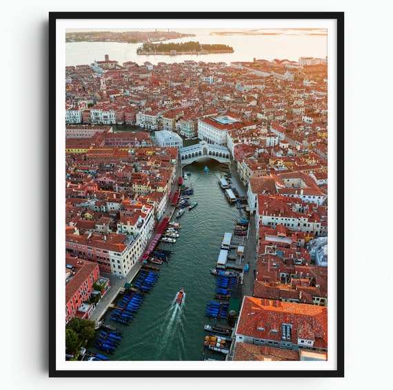 Venice Print Sunrise At Rialto Bridge Italy Wall Art Grand Canal Golden Hour Photo Travel Print Travel Poster Aerial Photography