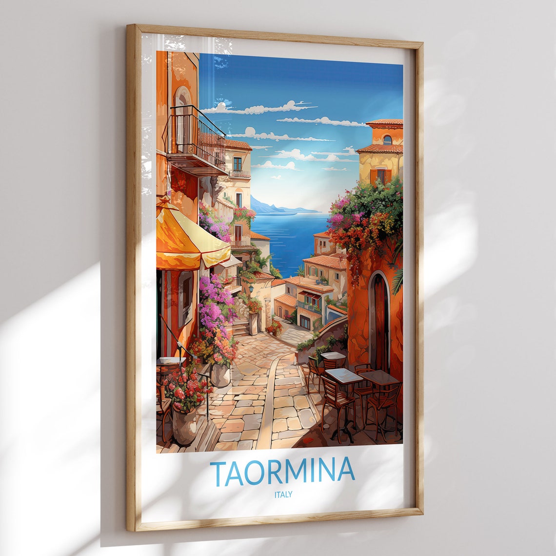 Taormina Italy Charming Flower Lined Cobbled Street Scene Poster
