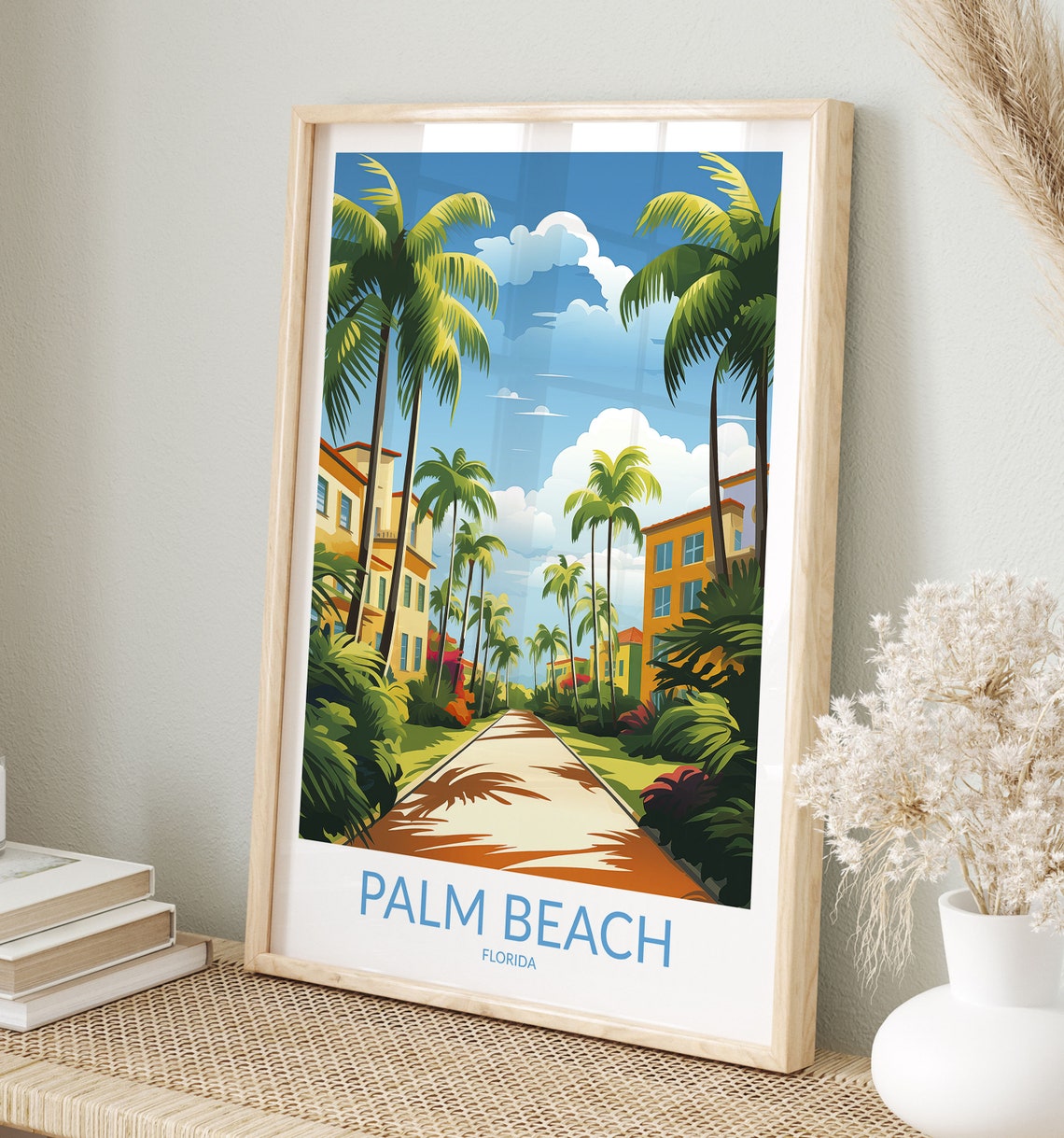Palm Beach Florida Palm Lined Path Resort Scene Travel Poster