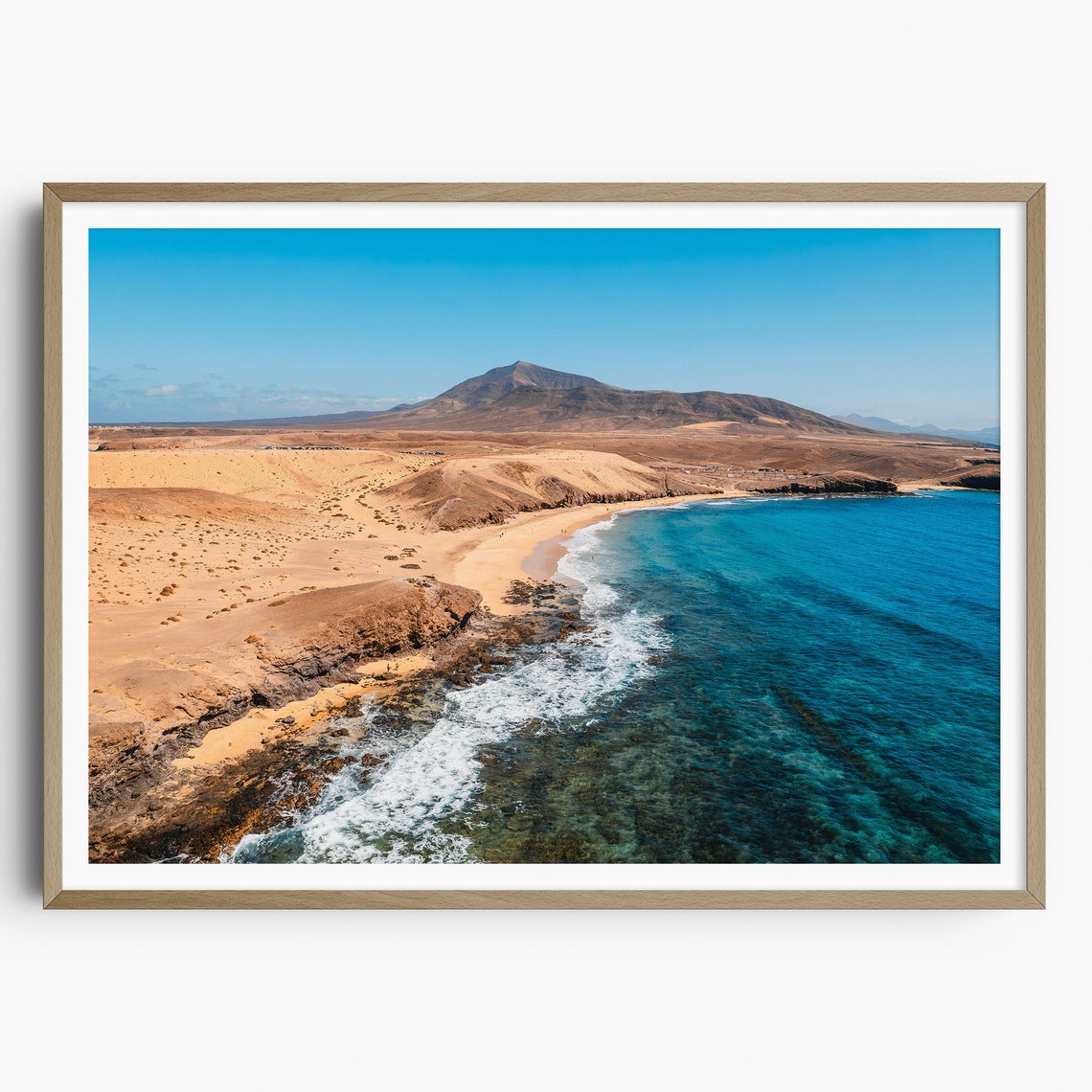 Golden Beach Turquoise Water and Volcano Aerial Lanzarote Poster