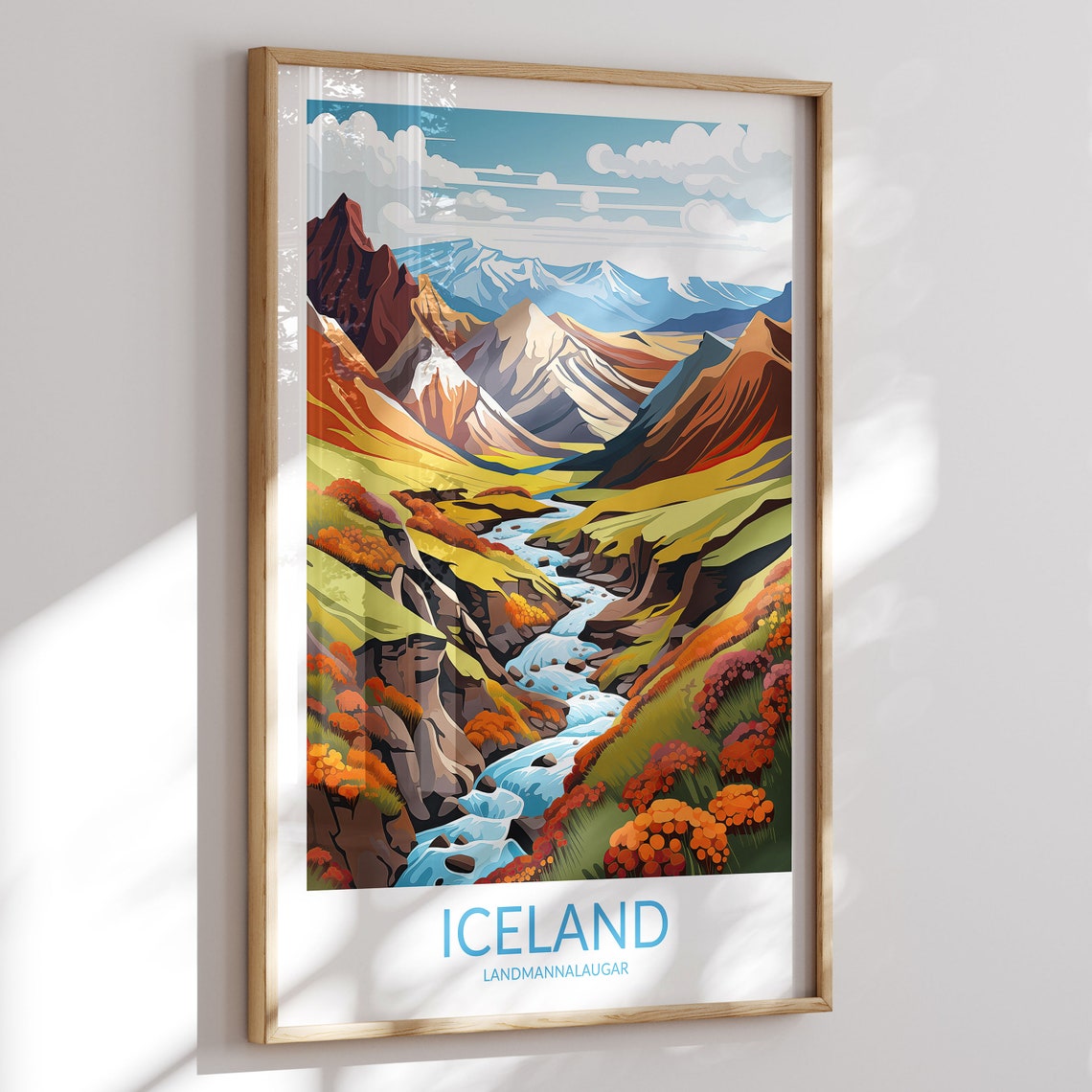 Iceland Landmannalaugar Autumn River Valley Red Peaks Landscape Poster